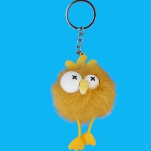 Silly Dizzy Funky Chicken Bird Keychain Pom Puff Plush Animal 6"